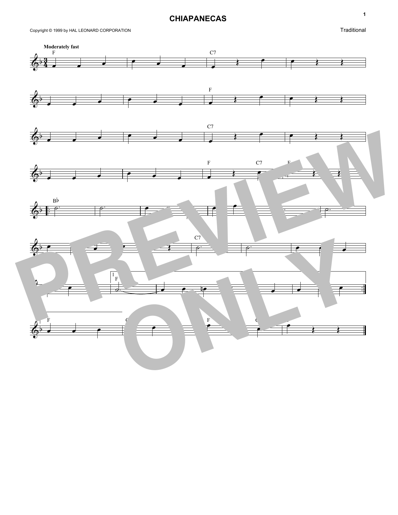 Download Traditional Chiapanecas Sheet Music and learn how to play Melody Line, Lyrics & Chords PDF digital score in minutes