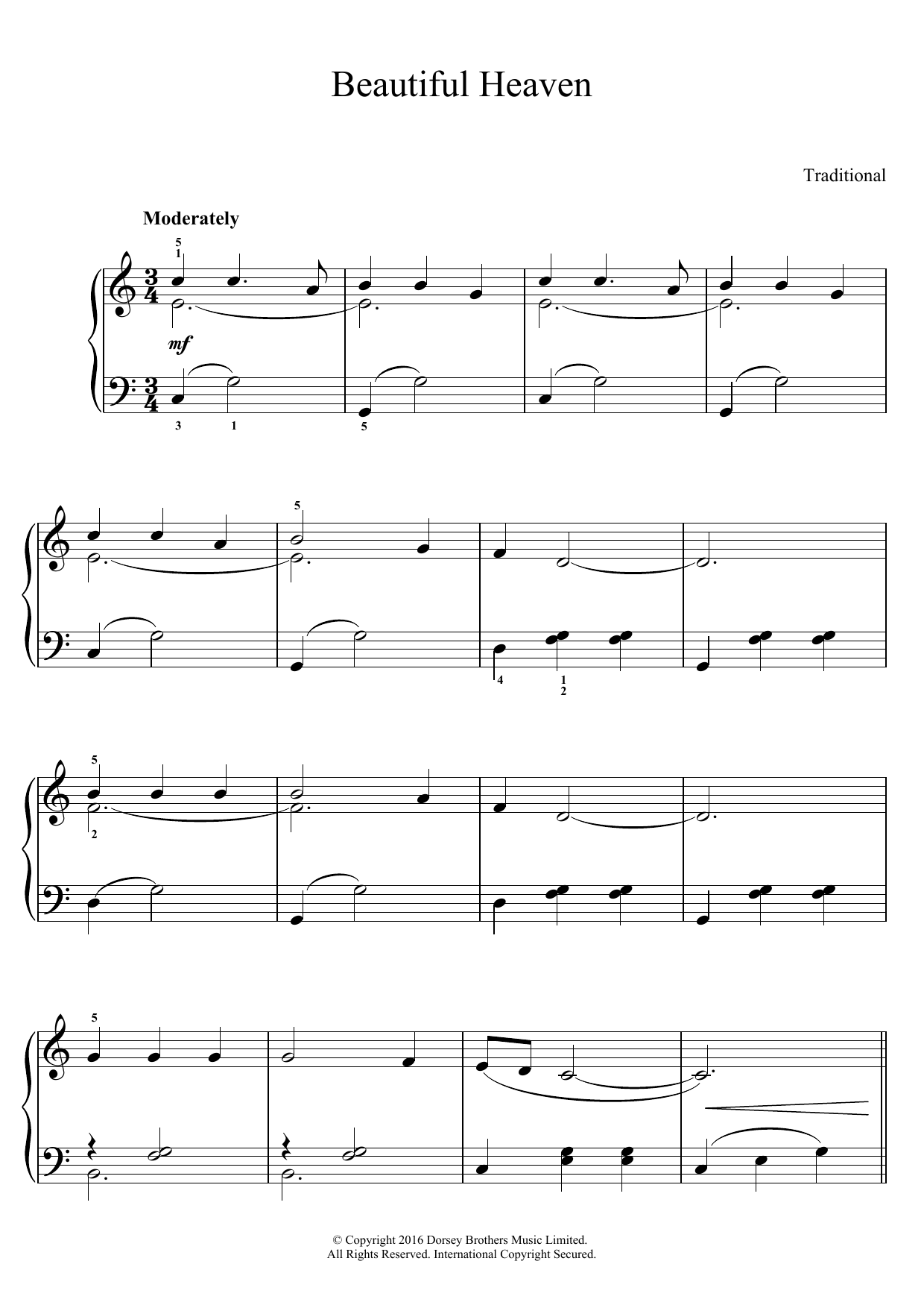 Download Mexican Folksong Beautiful Heaven Sheet Music and learn how to play Easy Piano PDF digital score in minutes