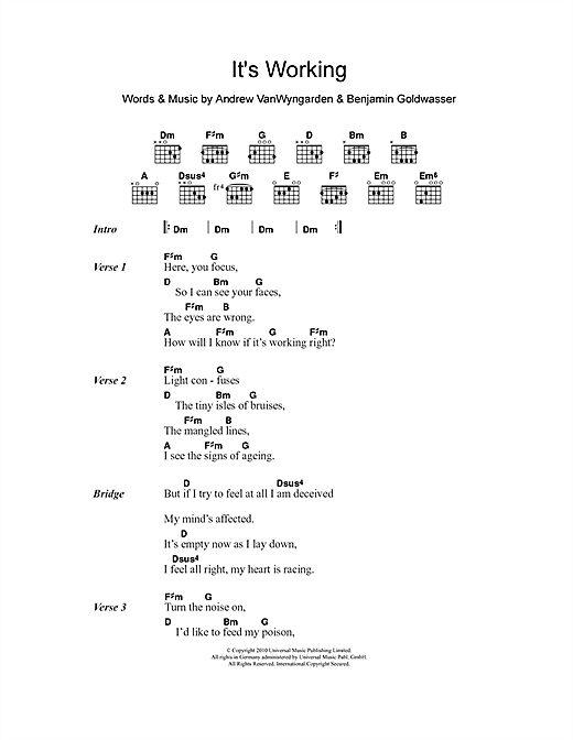 Download MGMT It's Working Sheet Music and learn how to play Lyrics & Chords PDF digital score in minutes