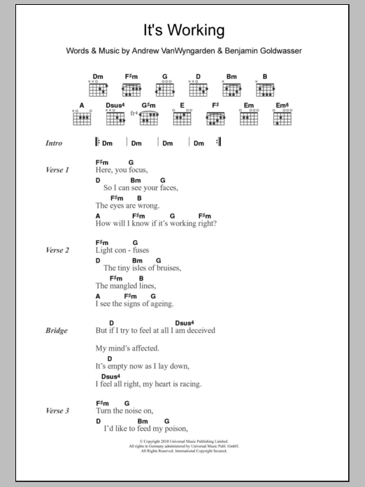 Download MGMT It's Working Sheet Music and learn how to play Lyrics & Chords PDF digital score in minutes