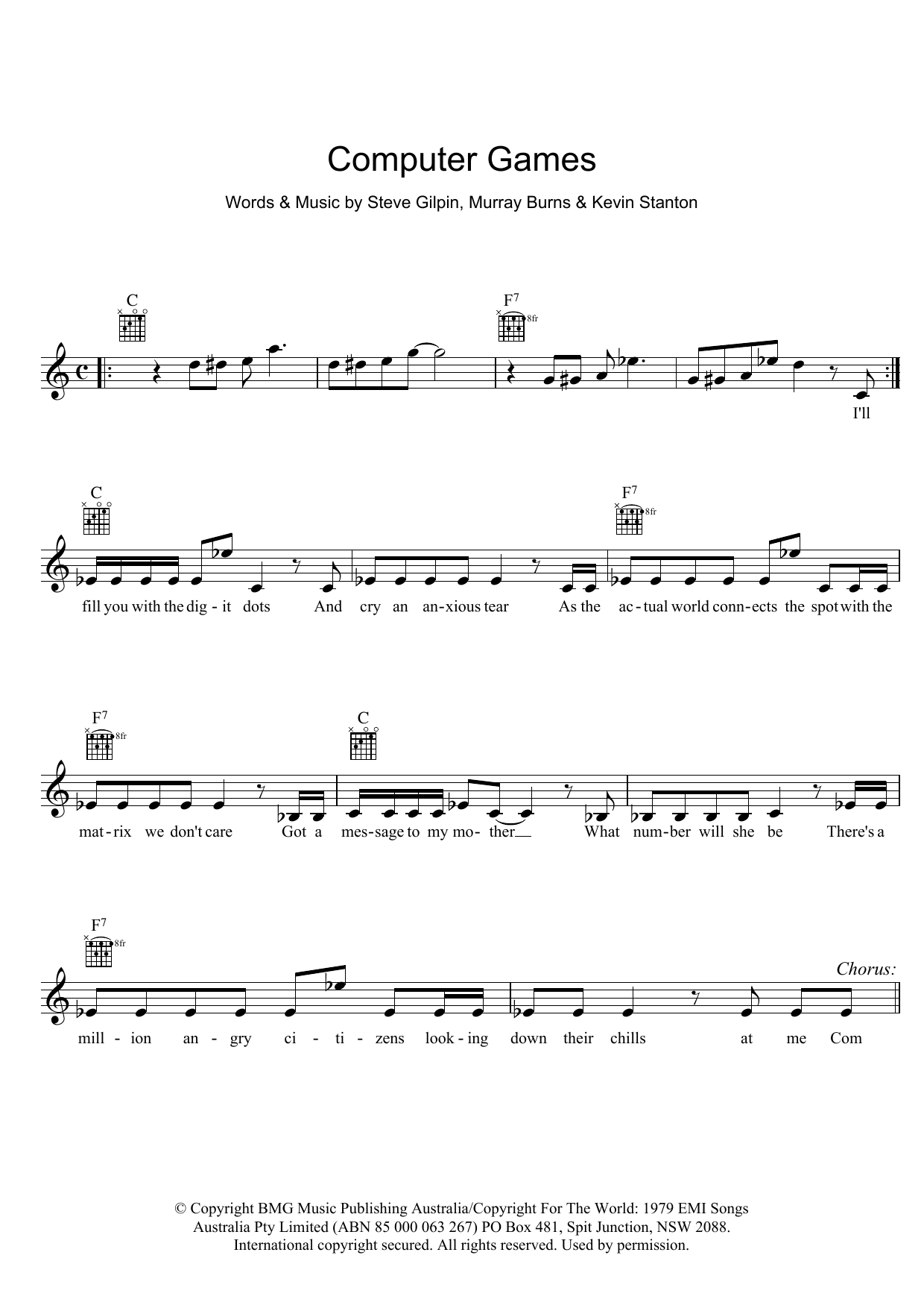 Download Mi-Sex Computer Games Sheet Music and learn how to play Melody Line, Lyrics & Chords PDF digital score in minutes