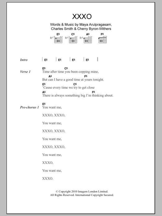 Download M.I.A. XXXO Sheet Music and learn how to play Lyrics & Chords PDF digital score in minutes