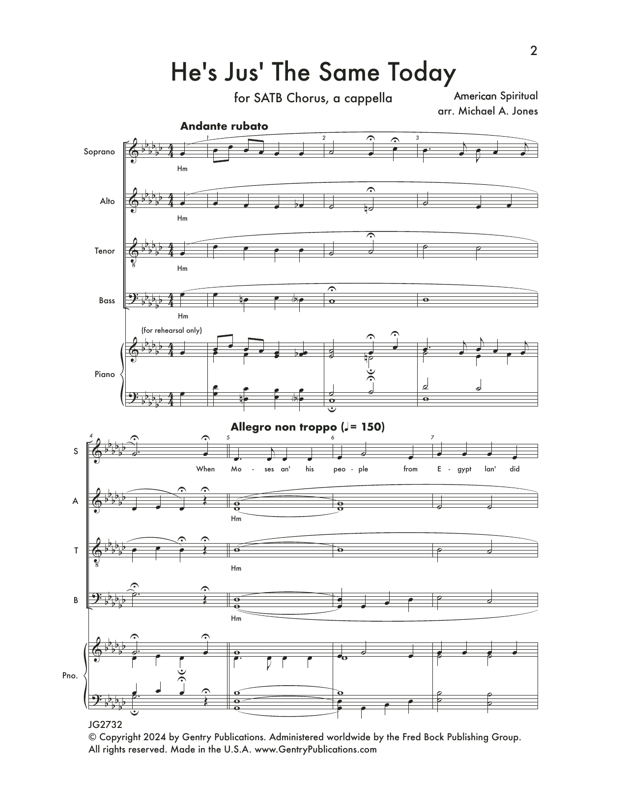 Download Michael A. Jones He's Just The Same Today Sheet Music and learn how to play SATB Choir PDF digital score in minutes