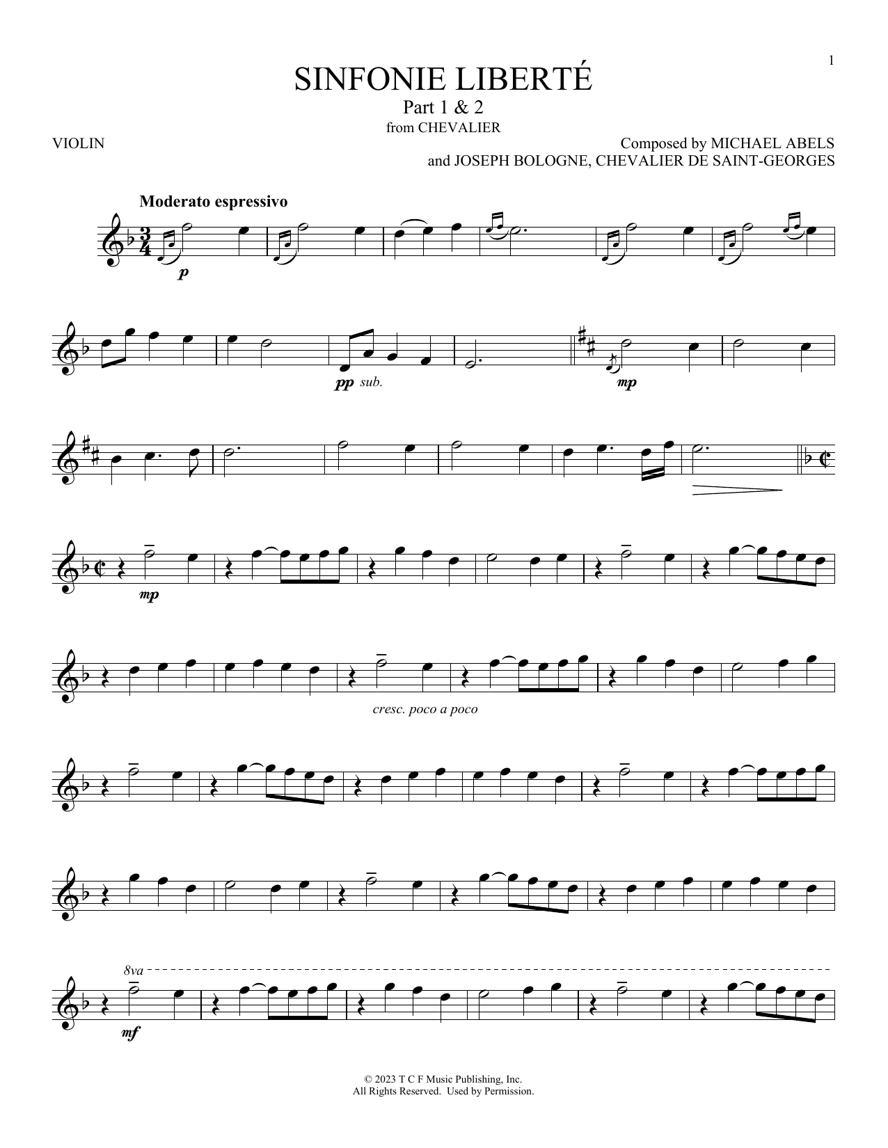 Download Michael Abels Sinfonie Liberté Part 1 & 2 (from Chevalier) Sheet Music and learn how to play Violin Solo PDF digital score in minutes
