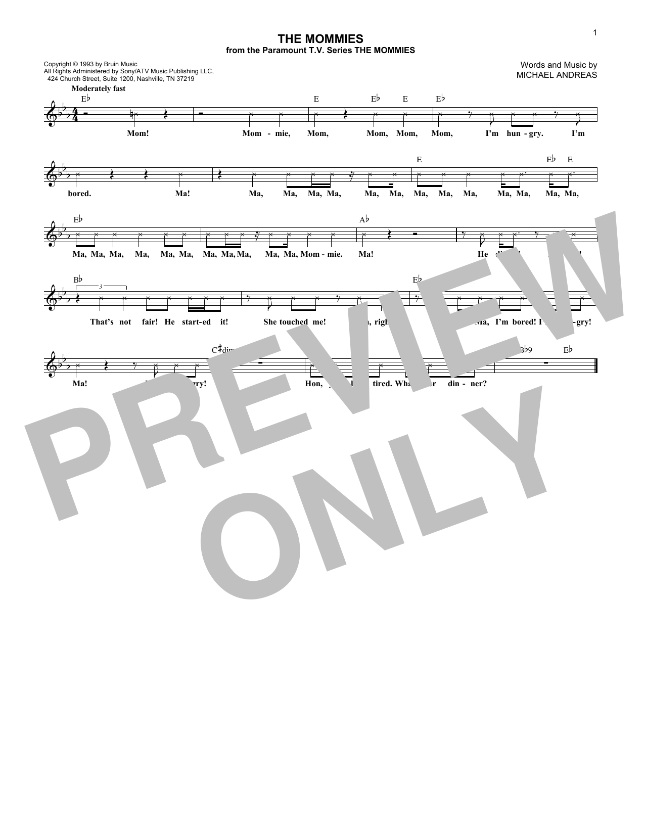 Download Michael Andreas The Mommies Sheet Music and learn how to play Melody Line, Lyrics & Chords PDF digital score in minutes