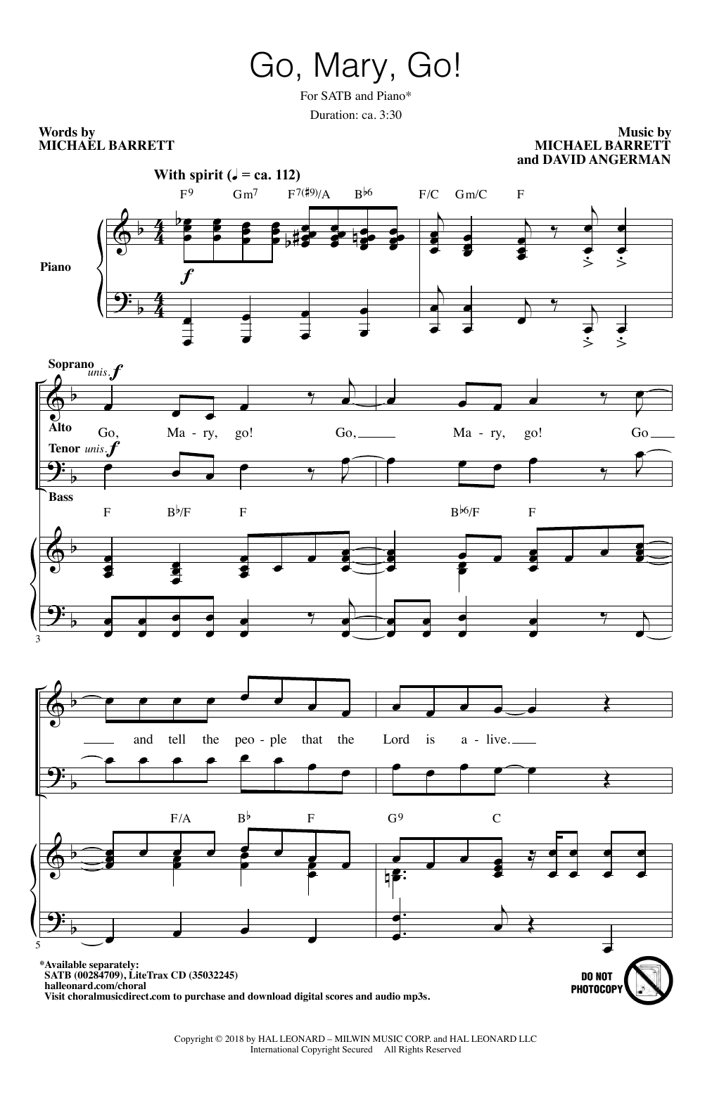 Download Michael Barrett & David Angerman Go, Mary, Go! Sheet Music and learn how to play SATB Choir PDF digital score in minutes
