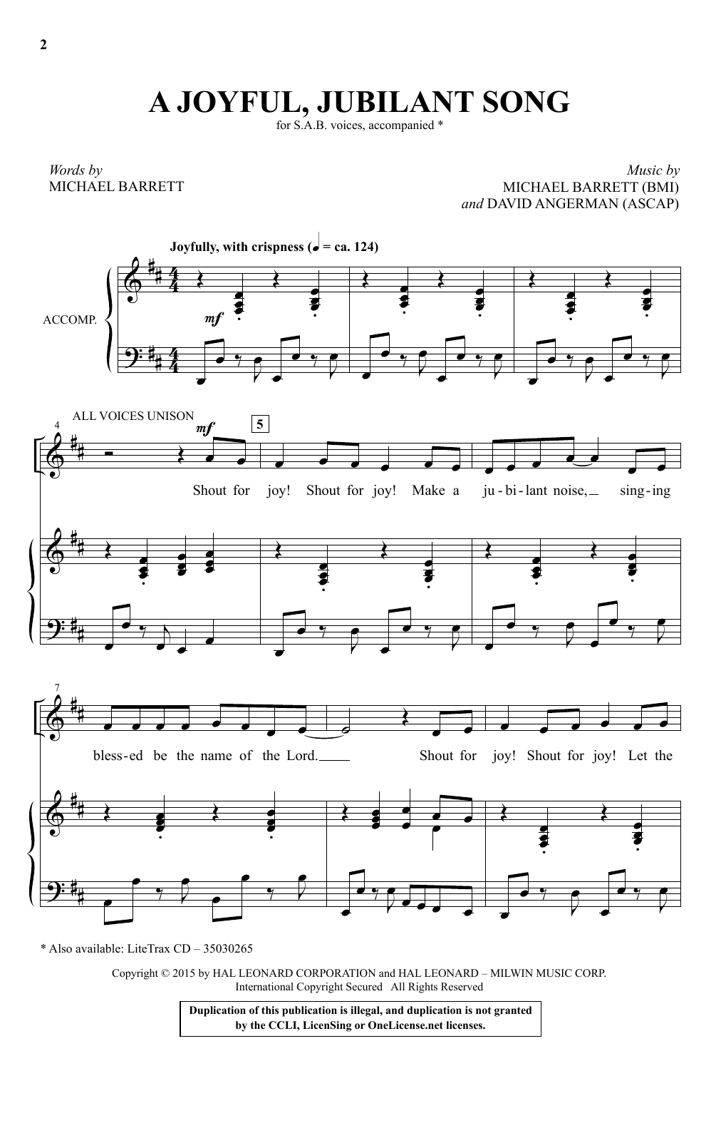 Download Michael Barrett A Joyful, Jubilant Song Sheet Music and learn how to play SAB PDF digital score in minutes