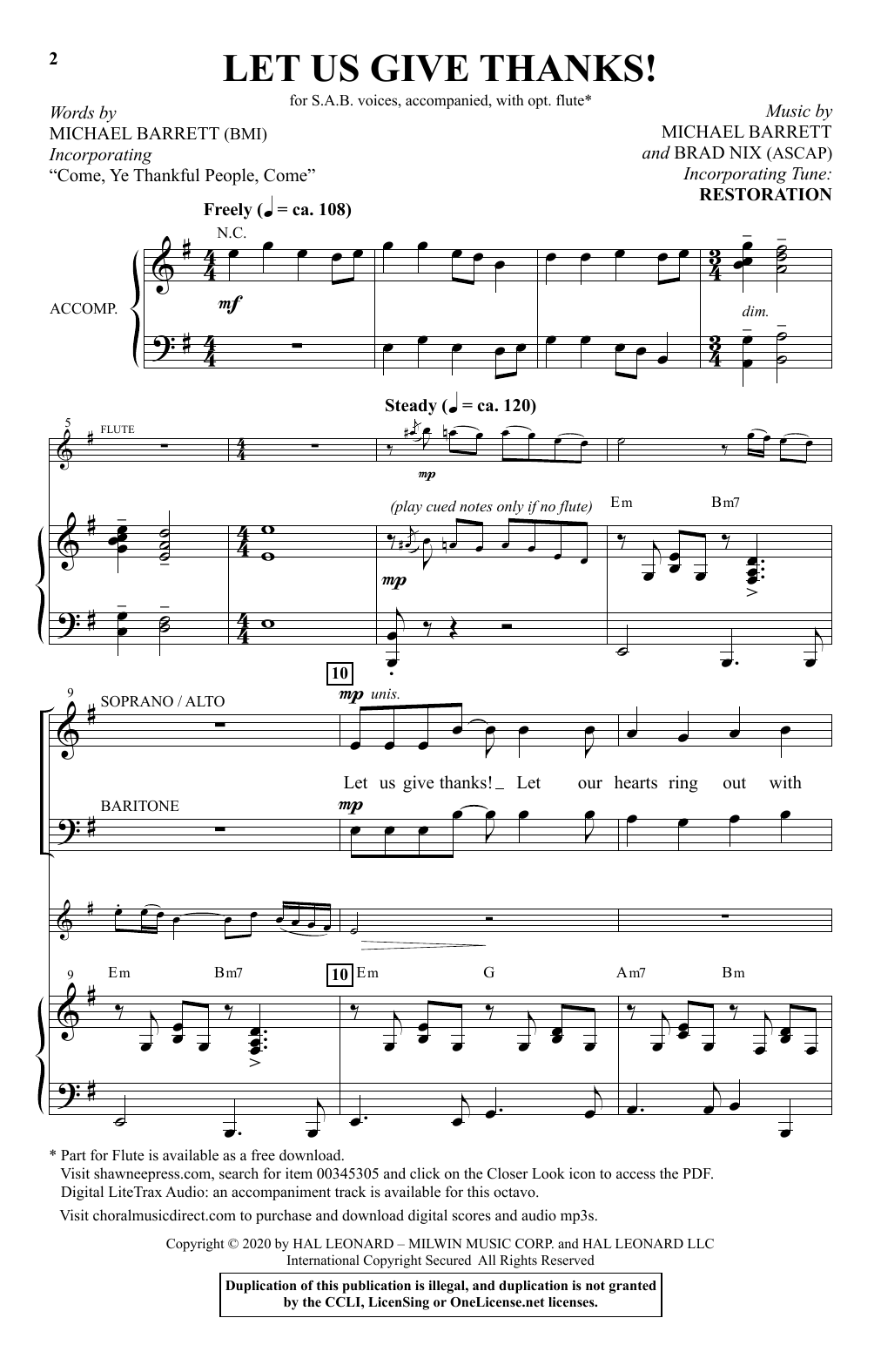 Download Michael Barrett and Brad Nix Let Us Give Thanks Sheet Music and learn how to play SAB Choir PDF digital score in minutes