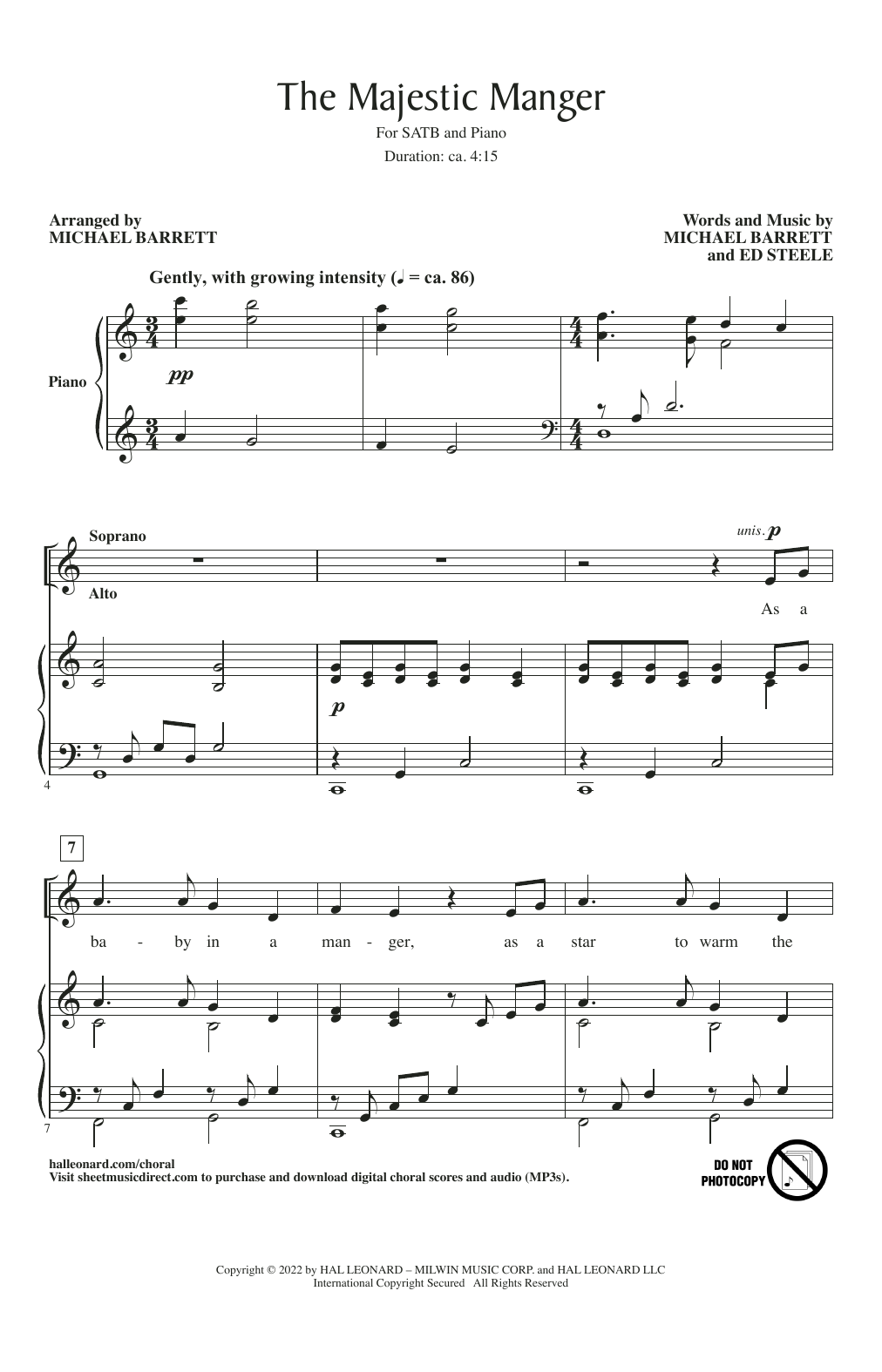 Download Michael Barrett and Ed Steele The Majestic Manger (arr. Michael Barrett) Sheet Music and learn how to play SATB Choir PDF digital score in minutes