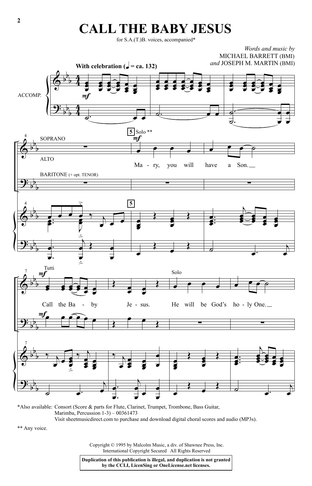Download Michael Barrett and Joseph M. Martin Call The Baby Jesus (New Edition) Sheet Music and learn how to play SATB Choir PDF digital score in minutes