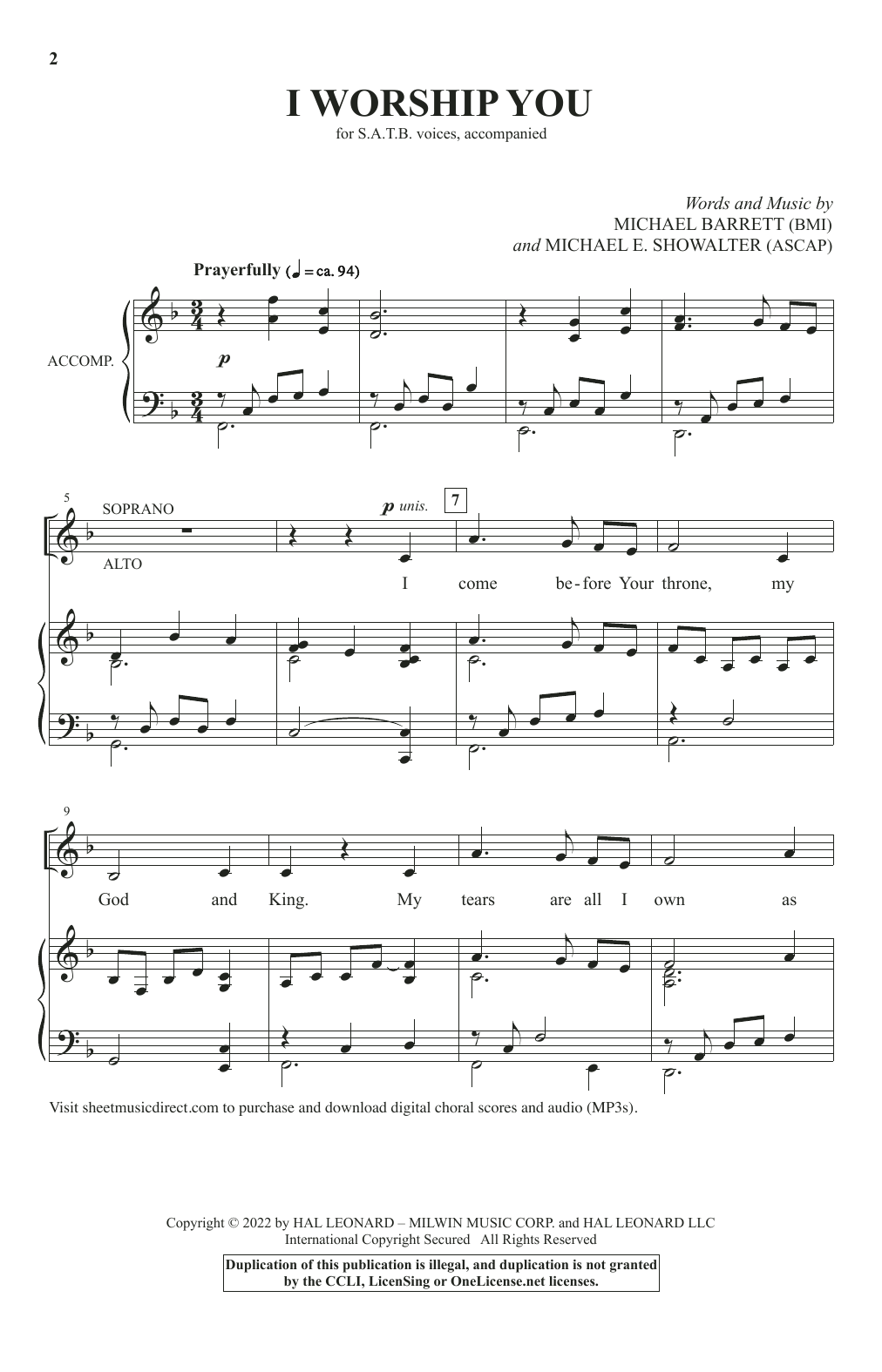 Download Michael Barrett and Michael E. Showalter I Worship You Sheet Music and learn how to play SATB Choir PDF digital score in minutes