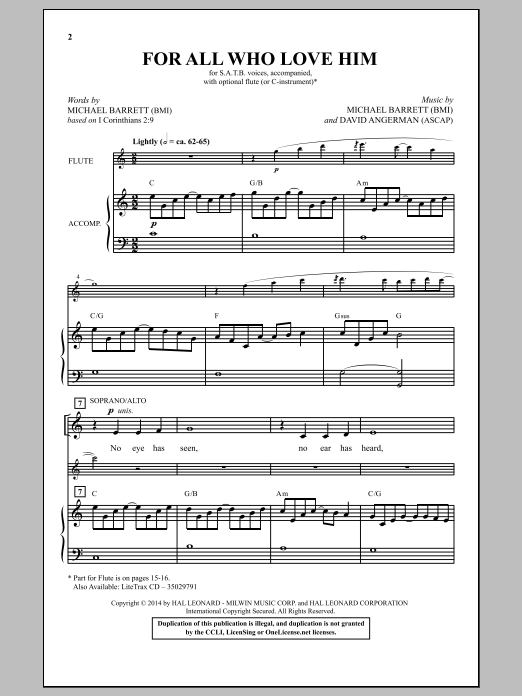 Download Michael Barrett and David Angerman For All Who Love Him Sheet Music and learn how to play SATB PDF digital score in minutes