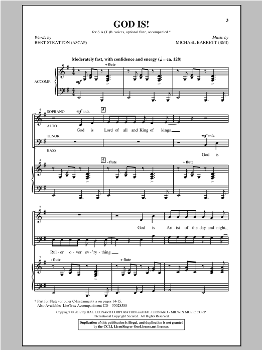 Download Michael Barrett God Is! Sheet Music and learn how to play SATB PDF digital score in minutes