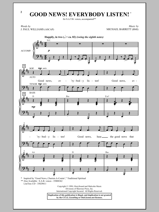 Download Michael Barrett Good News! Everybody Listen! Sheet Music and learn how to play SATB PDF digital score in minutes