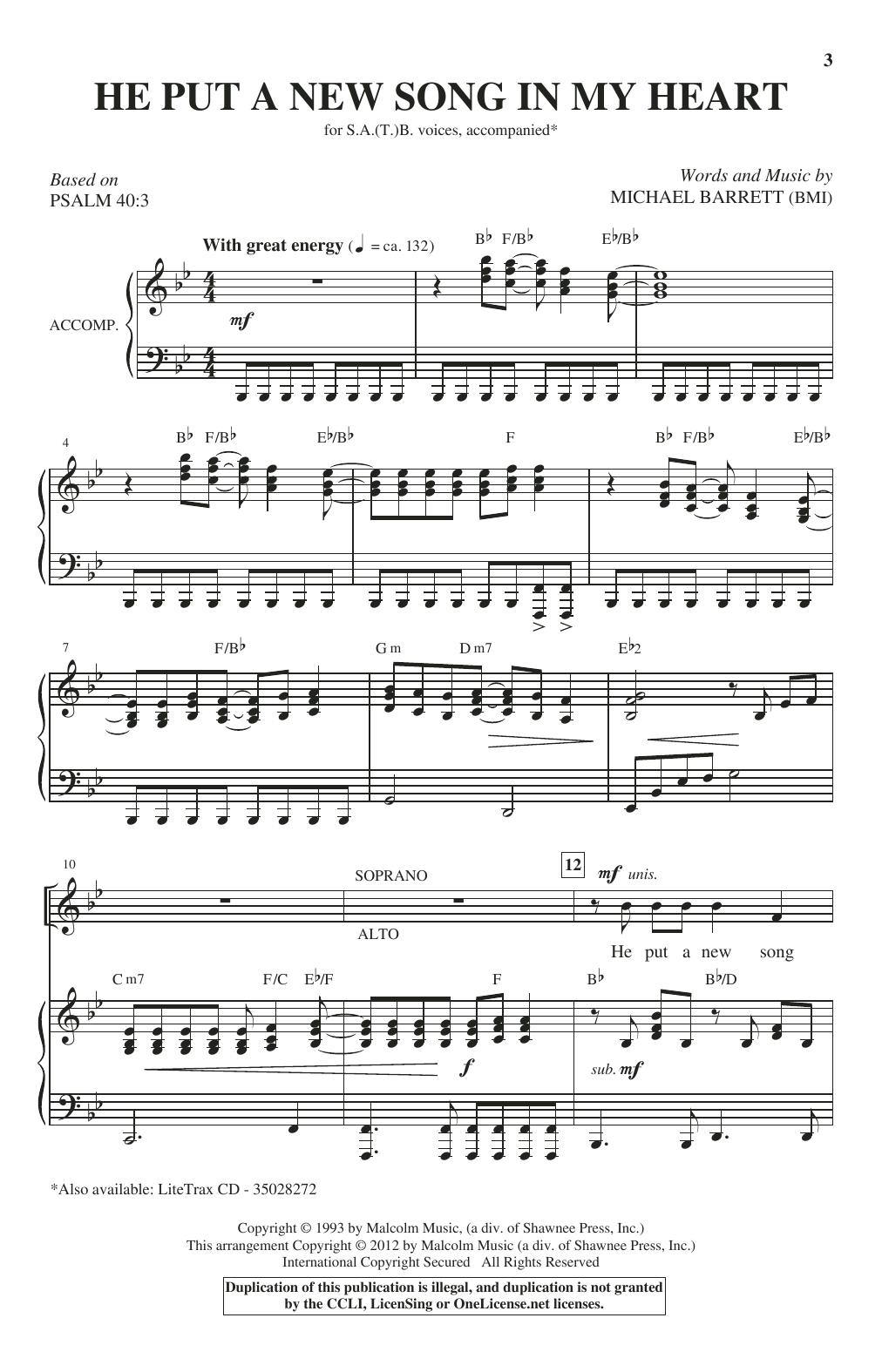Download Michael Barrett He Put A New Song In My Heart Sheet Music and learn how to play SATB PDF digital score in minutes
