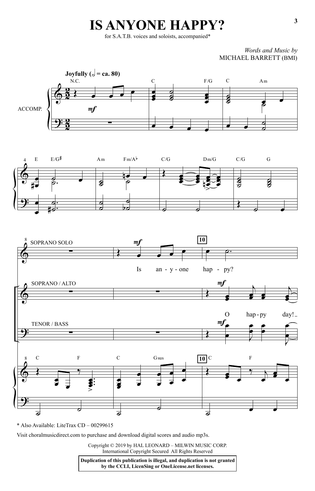 Download Michael Barrett Is Anyone Happy? Sheet Music and learn how to play SATB Choir PDF digital score in minutes