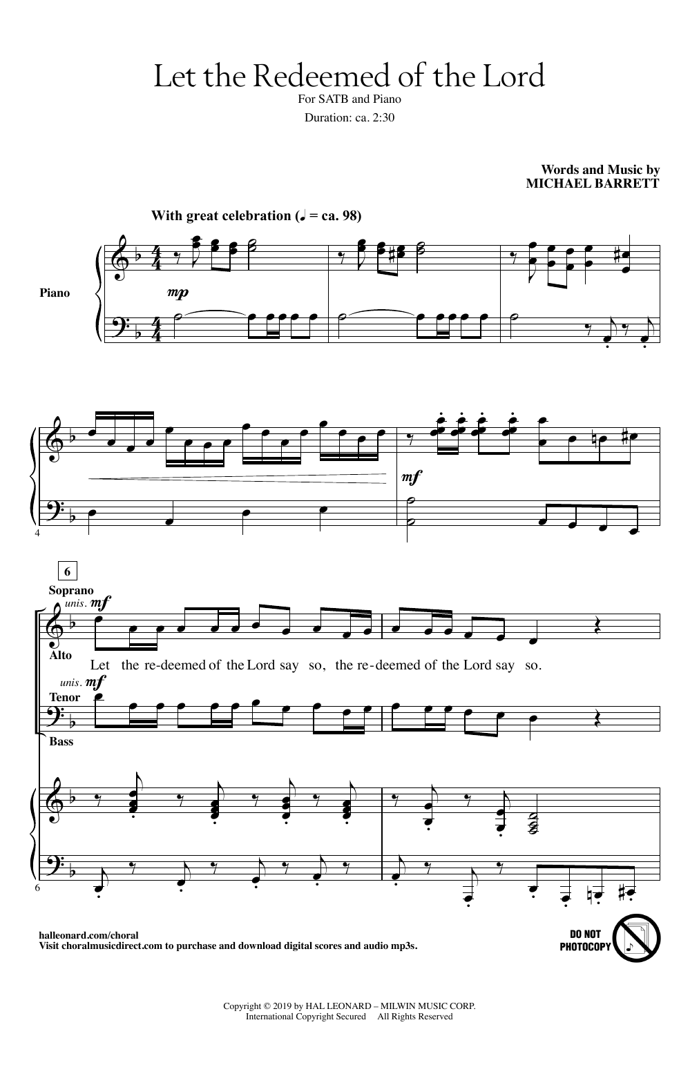 Download Michael Barrett Let The Redeemed Of The Lord Sheet Music and learn how to play SATB Choir PDF digital score in minutes