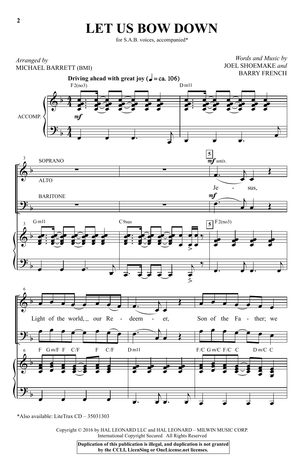 Download Michael Barrett Let Us Bow Down Sheet Music and learn how to play SAB PDF digital score in minutes