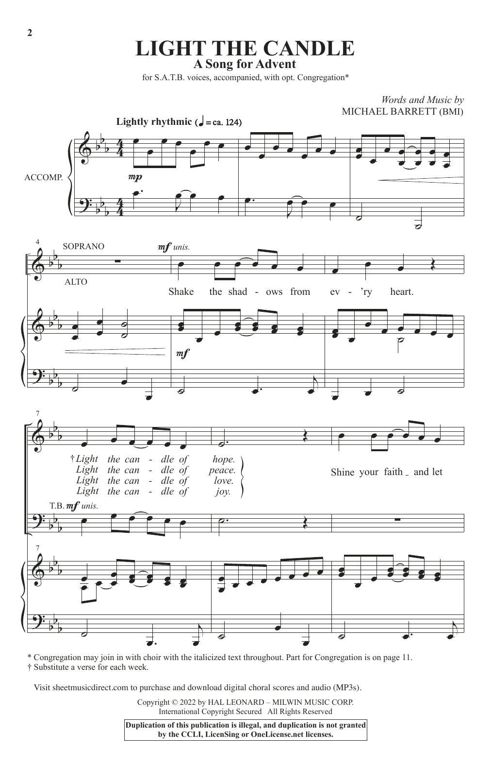 Download Michael Barrett Light The Candle (A Song For Advent) Sheet Music and learn how to play SATB Choir PDF digital score in minutes