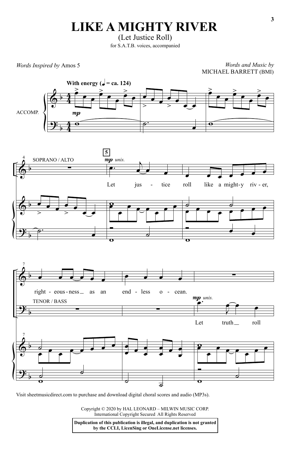 Download Michael Barrett Like A Mighty River (Let Justice Roll) Sheet Music and learn how to play SATB Choir PDF digital score in minutes