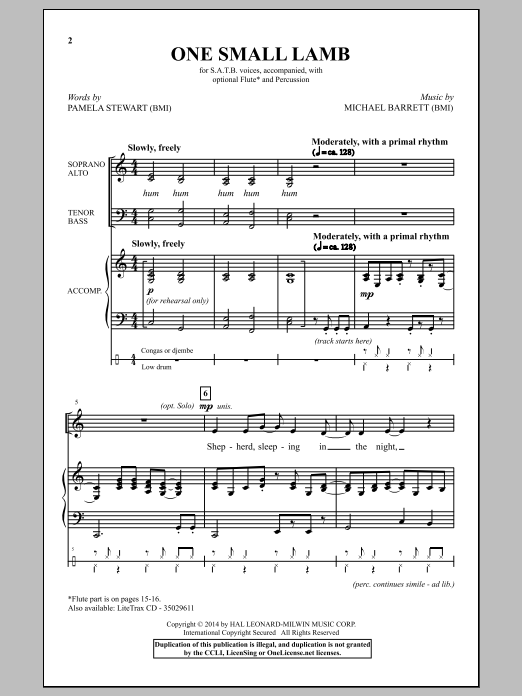 Download Michael Barrett One Small Lamb Sheet Music and learn how to play SATB PDF digital score in minutes