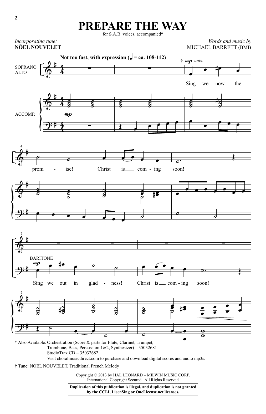 Download Michael Barrett Prepare The Way Sheet Music and learn how to play SAB Choir PDF digital score in minutes