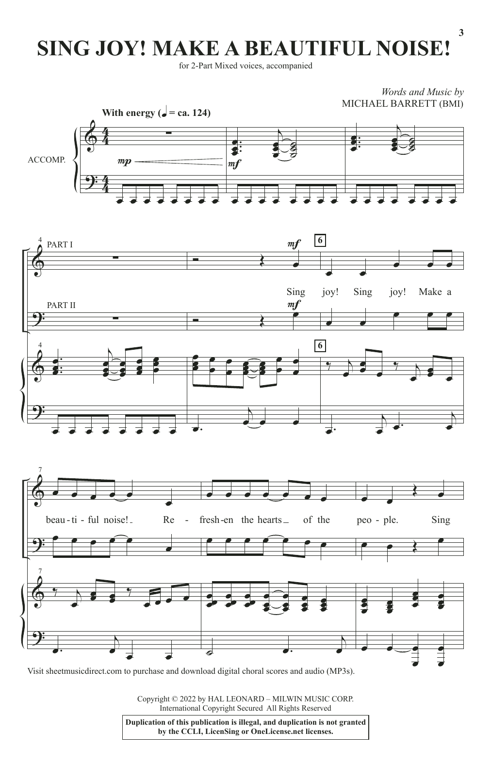 Download Michael Barrett Sing Joy! Make A Beautiful Noise! Sheet Music and learn how to play 2-Part Choir PDF digital score in minutes