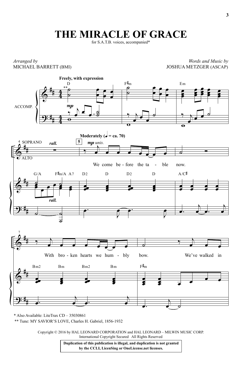 Download Joshua Metzger The Miracle Of Grace (arr. Michael Barrett) Sheet Music and learn how to play SATB PDF digital score in minutes
