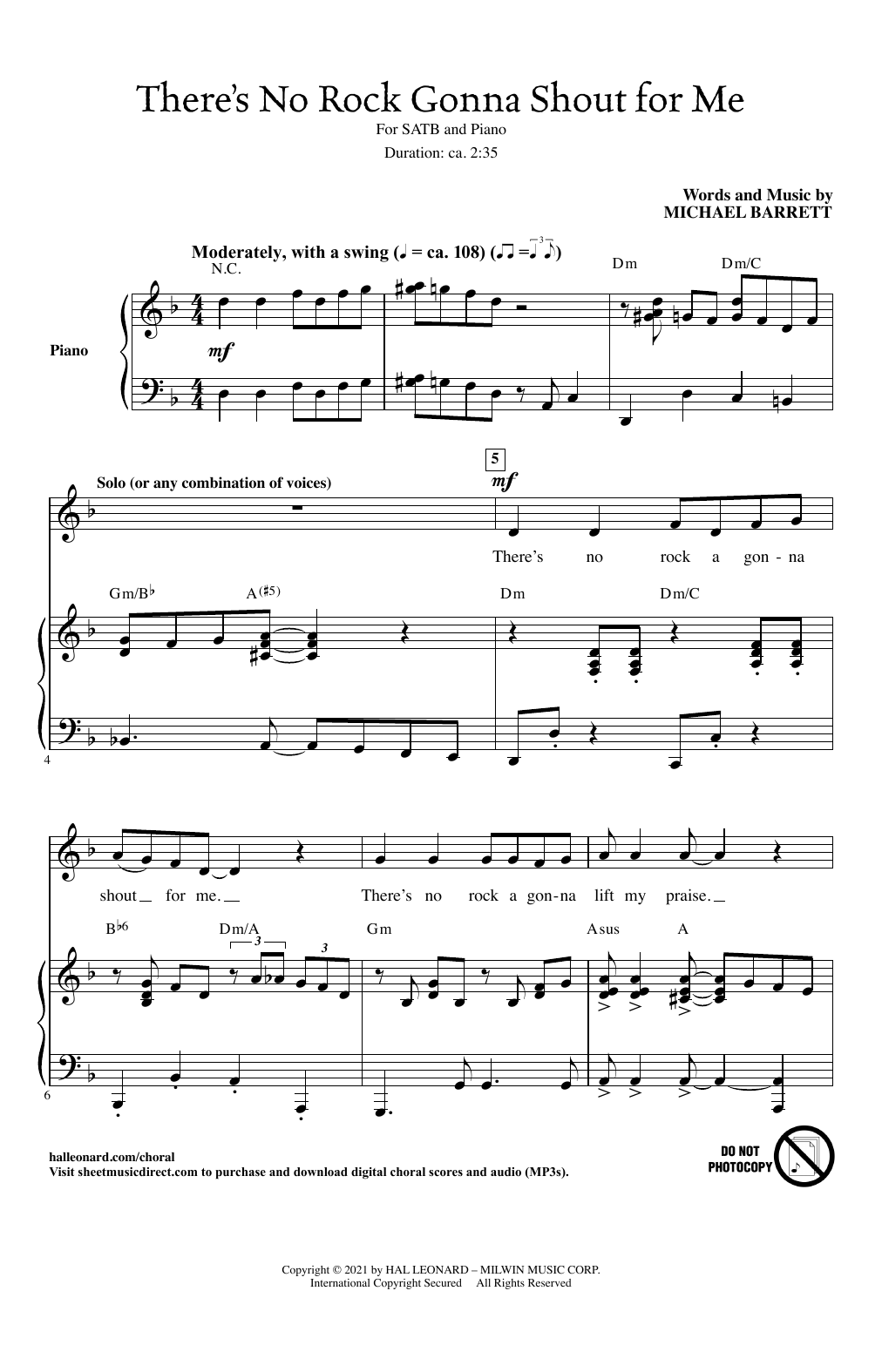 Download Michael Barrett There's No Rock Gonna Shout For Me Sheet Music and learn how to play SATB Choir PDF digital score in minutes