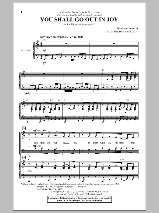 Download Michael Barrett You Shall Go Out In Joy Sheet Music and learn how to play SATB PDF digital score in minutes