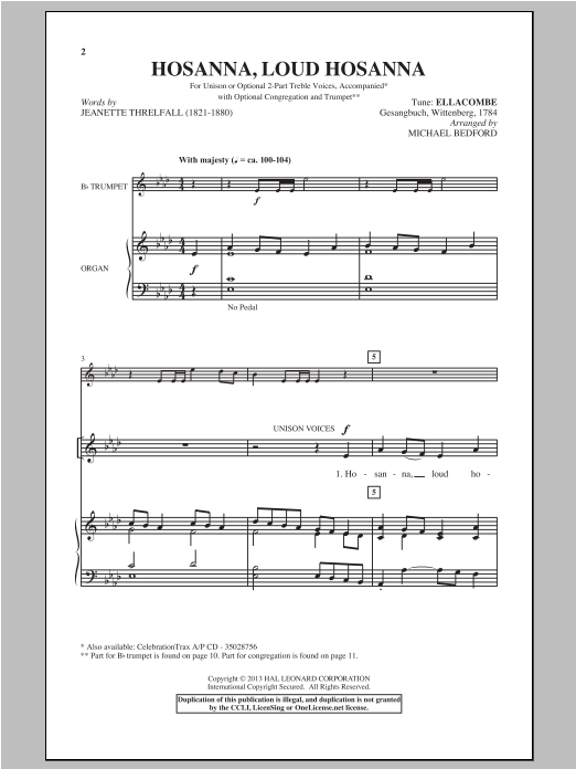 Download Michael Bedford Hosanna, Loud Hosanna Sheet Music and learn how to play Unison Voice PDF digital score in minutes