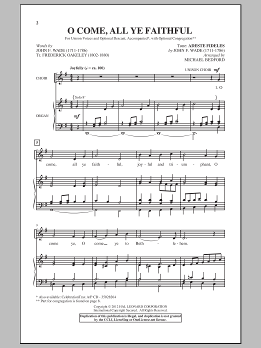 Download Traditional Carol O Come All Ye Faithful (arr. Michael Bedford) Sheet Music and learn how to play 2-Part Choir PDF digital score in minutes