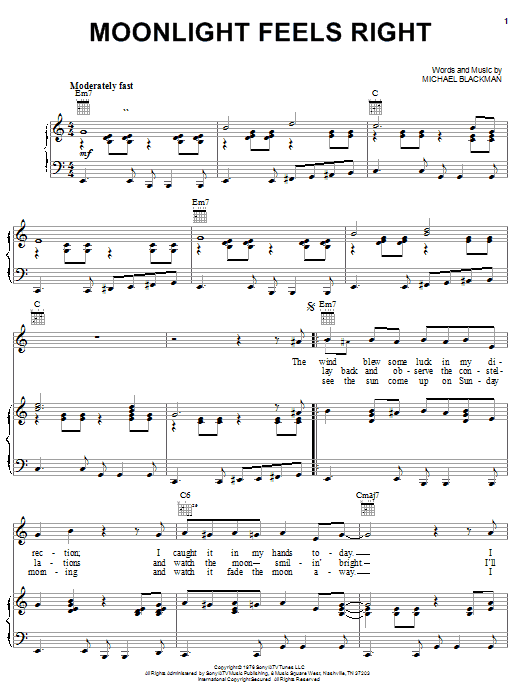 Download Michael Blackman Moonlight Feels Right Sheet Music and learn how to play Piano, Vocal & Guitar (Right-Hand Melody) PDF digital score in minutes