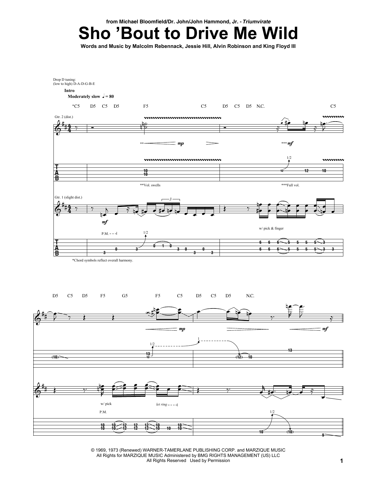 Download Michael Bloomfield Sho 'Bout To Drive Me Wild Sheet Music and learn how to play Guitar Tab PDF digital score in minutes