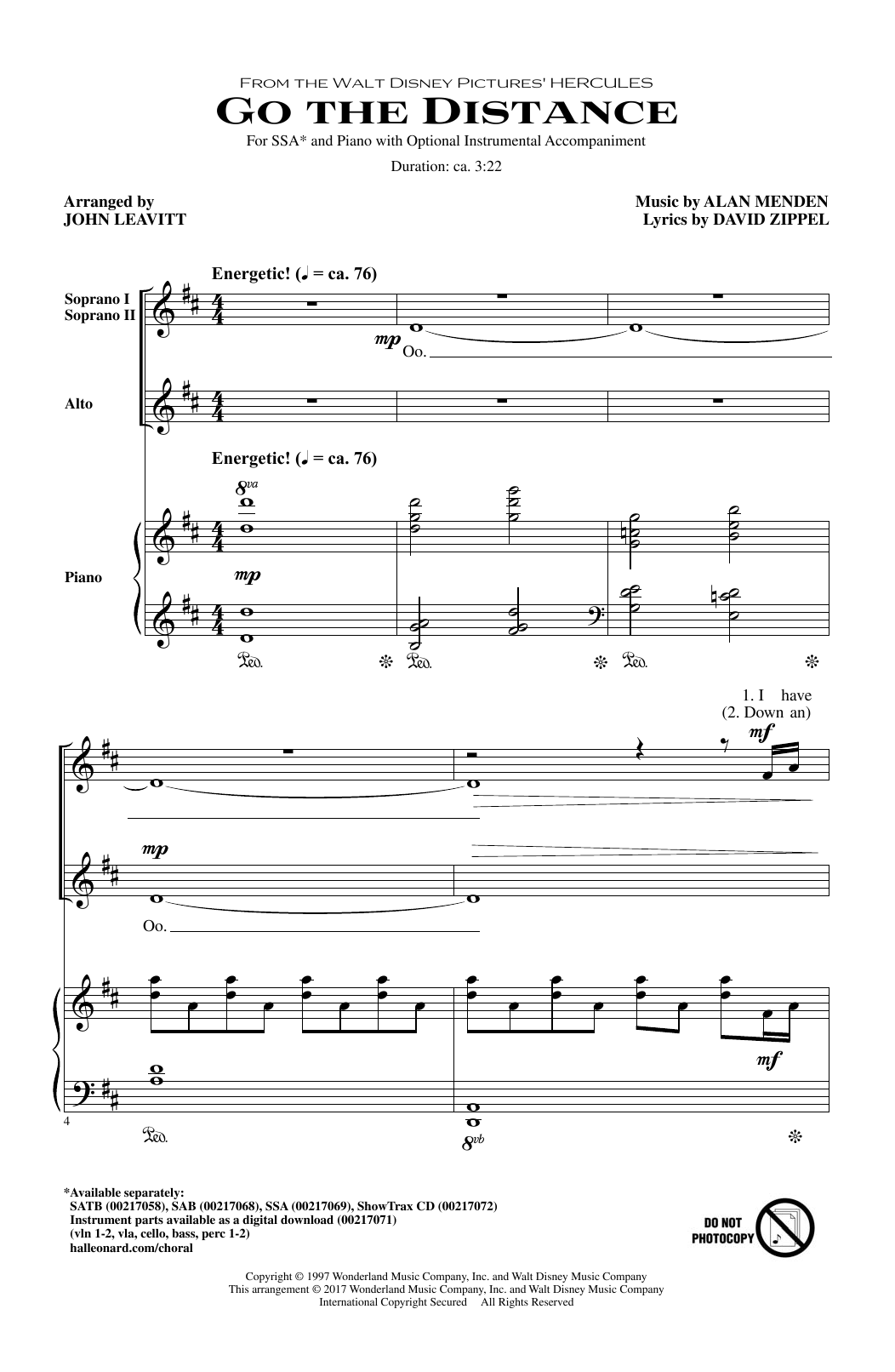 Download John Leavitt Go The Distance Sheet Music and learn how to play SAB PDF digital score in minutes