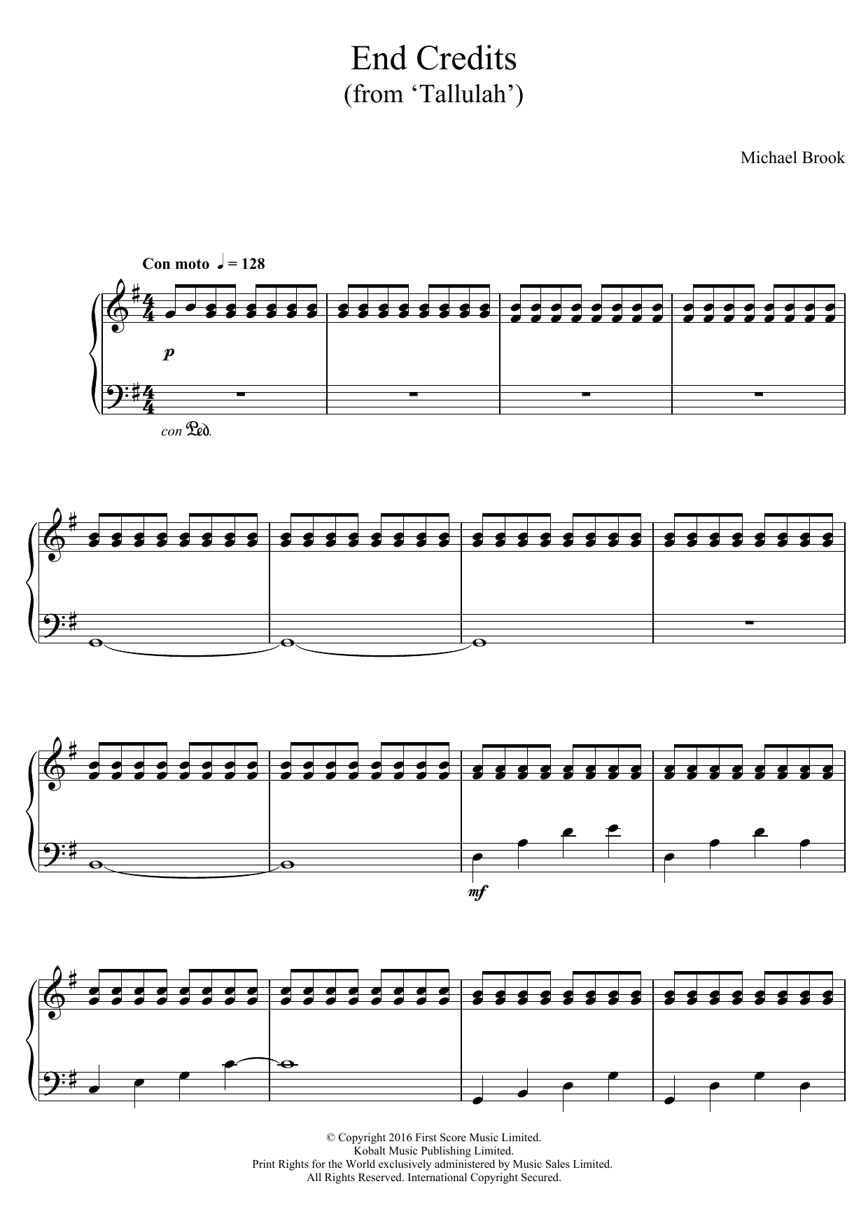 Download Michael Brook End Credits (from 'Tallulah') Sheet Music and learn how to play Piano PDF digital score in minutes