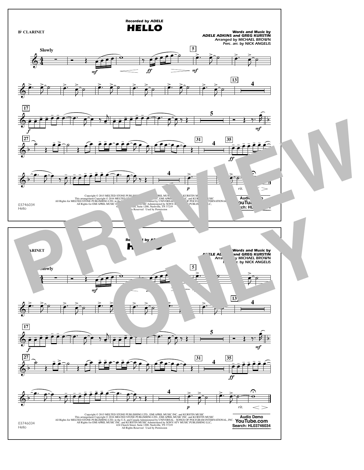 Download Michael Brown Hello - Bb Clarinet Sheet Music and learn how to play Marching Band PDF digital score in minutes
