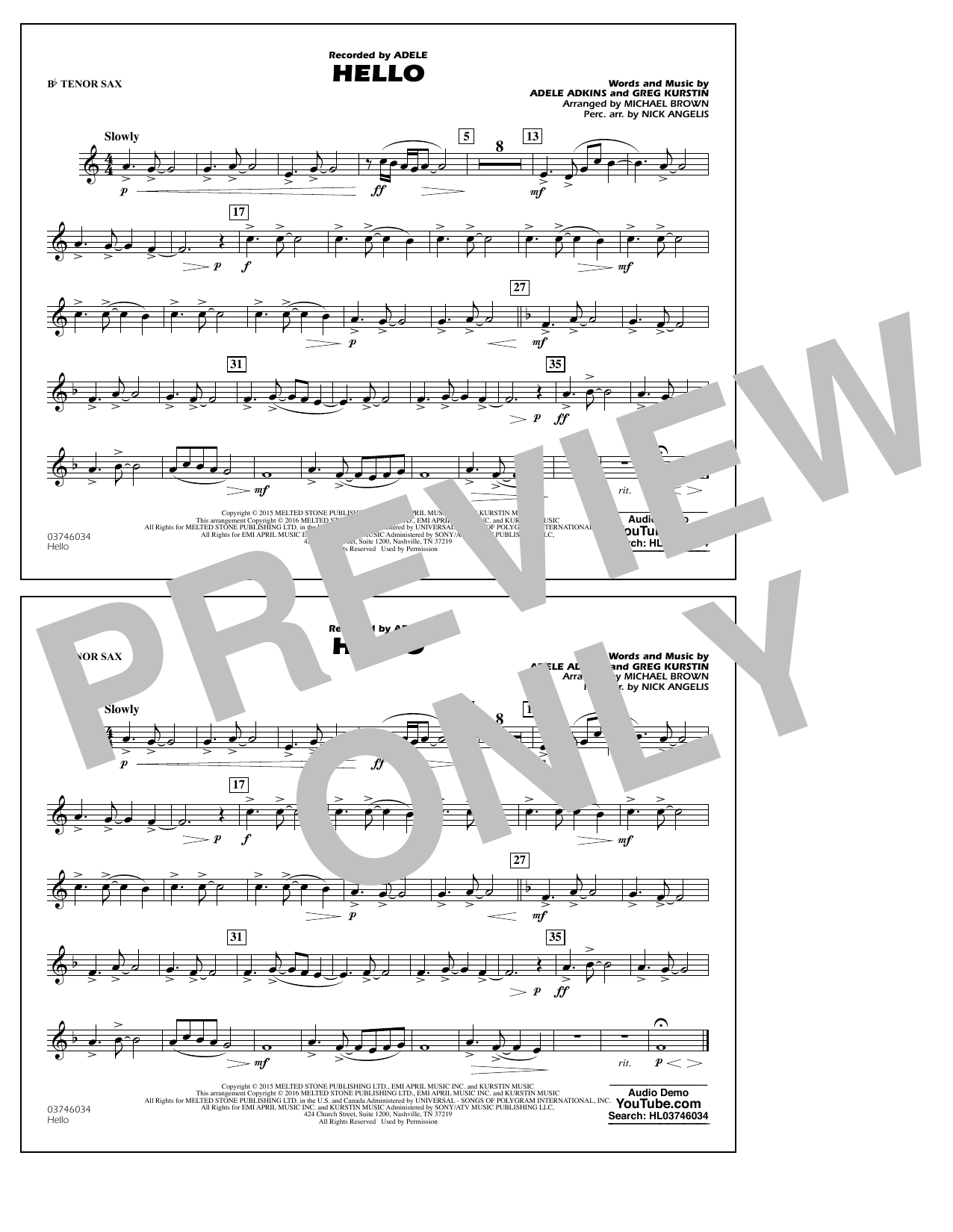 Download Michael Brown Hello - Bb Tenor Sax Sheet Music and learn how to play Marching Band PDF digital score in minutes