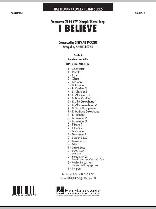 Download Michael Brown I Believe (Vancouver 2010 CTV Olympic Theme Song) - Full Score Sheet Music and learn how to play Concert Band PDF digital score in minutes