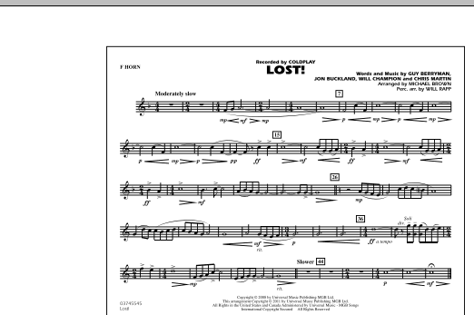 Download Michael Brown Lost! - F Horn Sheet Music and learn how to play Marching Band PDF digital score in minutes