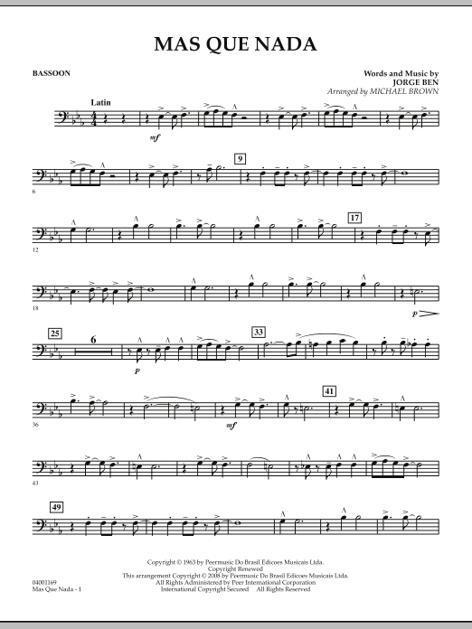 Download Michael Brown Mas Que Nada - Bassoon Sheet Music and learn how to play Concert Band PDF digital score in minutes