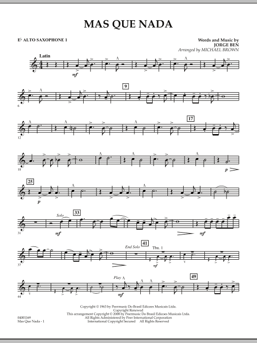 Download Michael Brown Mas Que Nada - Eb Alto Saxophone 1 Sheet Music and learn how to play Concert Band PDF digital score in minutes