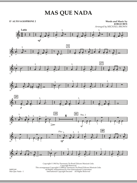 Download Michael Brown Mas Que Nada - Eb Alto Saxophone 2 Sheet Music and learn how to play Concert Band PDF digital score in minutes