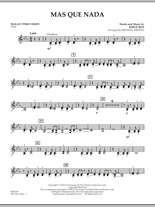 Download Michael Brown Mas Que Nada - Mallet Percussion Sheet Music and learn how to play Concert Band PDF digital score in minutes