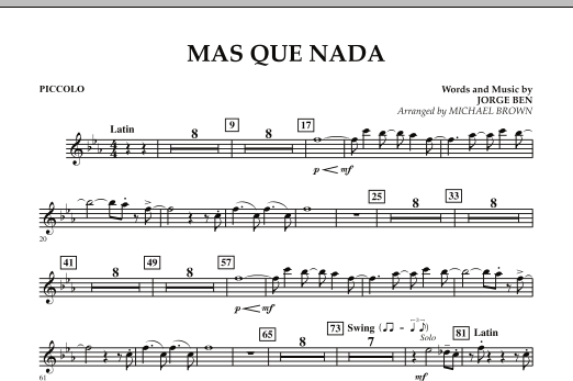 Download Michael Brown Mas Que Nada - Piccolo Sheet Music and learn how to play Concert Band PDF digital score in minutes