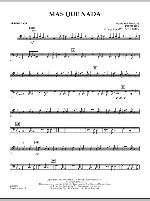 Download Michael Brown Mas Que Nada - String Bass Sheet Music and learn how to play Concert Band PDF digital score in minutes