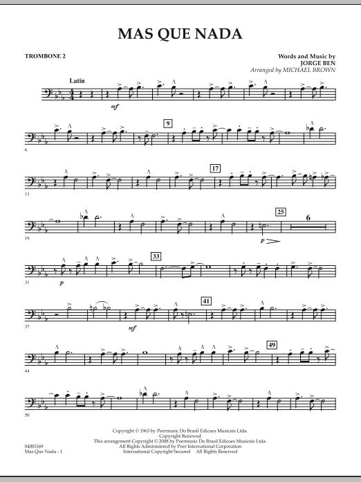 Download Michael Brown Mas Que Nada - Trombone 2 Sheet Music and learn how to play Concert Band PDF digital score in minutes