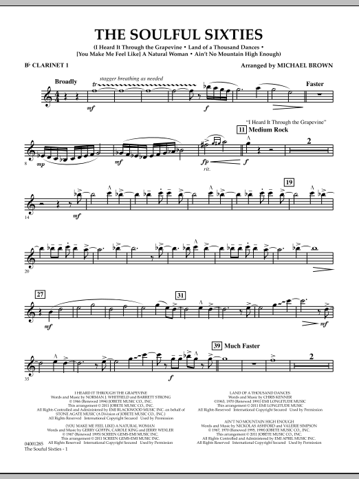 Download Michael Brown The Soulful Sixties - Bb Clarinet 1 Sheet Music and learn how to play Concert Band PDF digital score in minutes