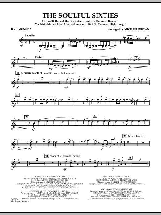 Download Michael Brown The Soulful Sixties - Bb Clarinet 2 Sheet Music and learn how to play Concert Band PDF digital score in minutes