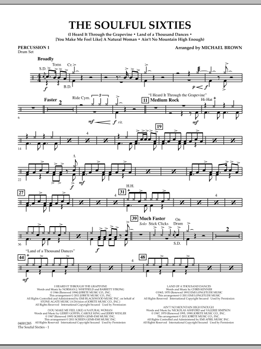 Download Michael Brown The Soulful Sixties - Percussion 1 Sheet Music and learn how to play Concert Band PDF digital score in minutes